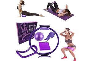Bouasgh Ensemble Pilates Yoga 6 Pièces — Kit Maison, Accessoires Pilates, Bande de Résistance, Anneaux pour Jambes, Bras et Cuisses (Violet)