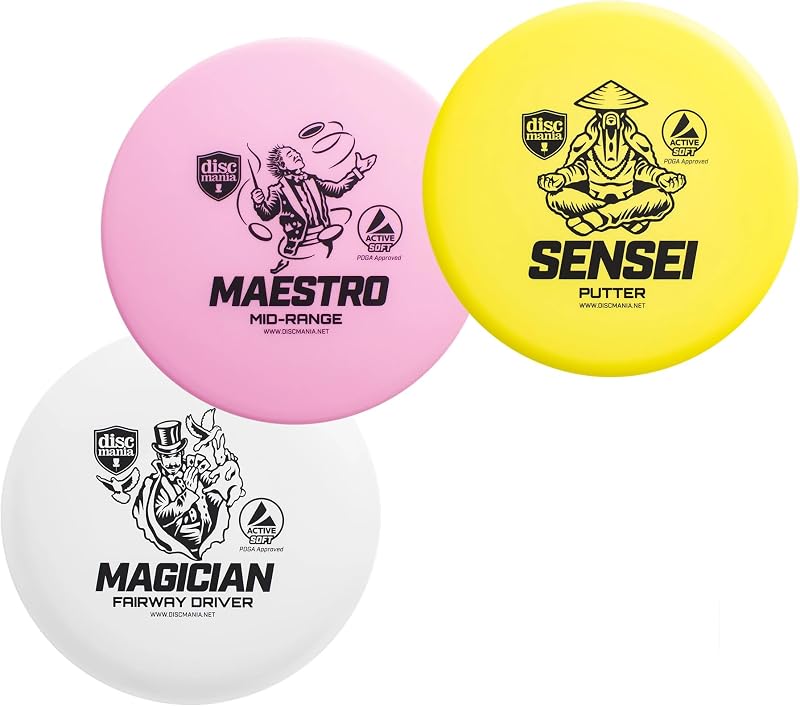 Discmania Active Soft Disc Golf - Juego de 3 Discos de Golf - Incluye Putter Disc Golf, Rango Medio y Conductor, Juego de Discos de Golf Frisbee, Kit de Arranque de Disco de Golf
