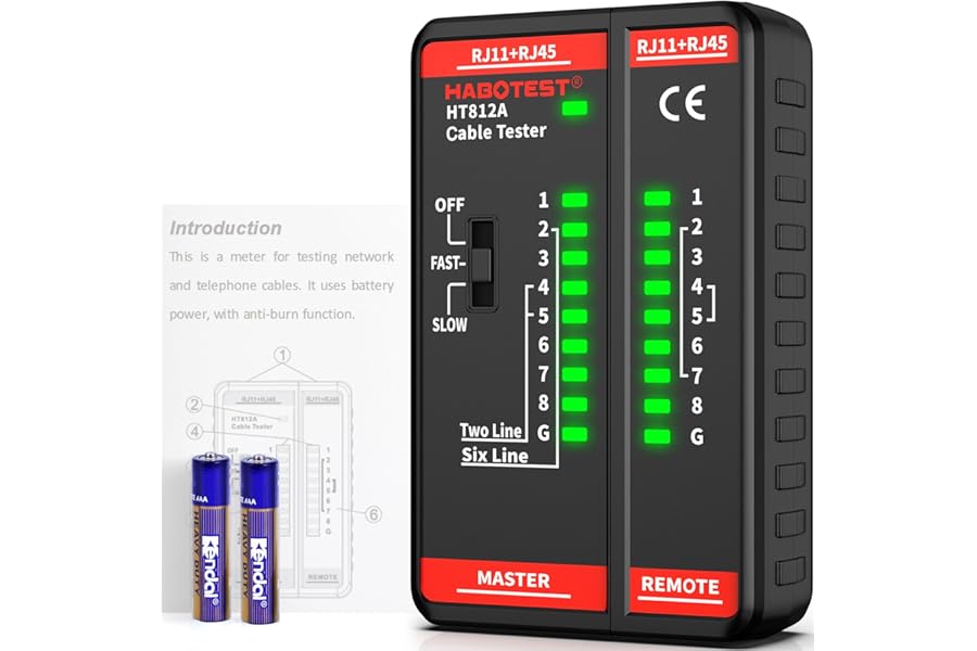 Network Ethernet Cable Tester for LAN RJ45 RJ11 CAT5 CAT5E CAT6 CAT6A CAT7, Ethernet Wire Tester Tool UTP/STP Continuity Test for Telephone Line Finder Home Repair