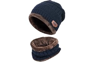 YR.Lover Kinder Winter warme Mütze mit Schal Strickmütze weich gefüttert.