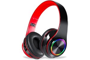 MUARRON Bluetooth 5.0 Kabellose kopfhörer over ear mit Mikrofon- HiFi Stereo Faltbare Kabellose Headset-Unterwegs Musik hören und telefonieren (schwarz-rot)