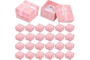 CATIME 24 pudełka na prezent, małe pudełko na biżuterię, papierowe pudełko na biżuterię, pudełko na biżuterię z kokardką, na wisiorki, naszyjniki, pierścionki, kolczyki, opakowanie na prezent, 4 x 4 x 3 cm