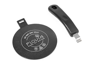 FLOVIA COOK BY NATURE Ø14cm Moka Induktionskochteller mit abnehmbarem Griff, Für Kaffeekannen, Espressokocher, Mokkakanne & kleines Kochgeschirr. Schwarz ohne Verfärbung