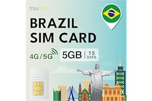 travSIM SIM Brasile | 5 GB di dati mobili con velocità 4G/5G | Connessione internet affidabile per Google, Facebook, WhatsApp e altro ancora | Il piano SIM Brasile è valido per 15 giorni