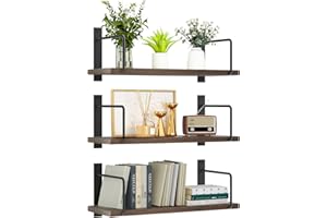 TRAYINDALY Estanteria Pared Madera Juego de 3, Baldas Flotantes Pared Rústicos y Decorativas Ideal para Dormitorio, Baño,Cocina, Oficina, Sala (Marrón)