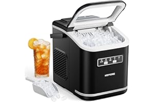 KOMORE Ice Maker with Handle, 2 Sizes of Bullet Ice Maker Machine, 9 Cubes Ready in 6 Mins, 12Kg/24H, Visual Window, Ice Scoop & Basket, Self-Cleaning, Removable Top Cover, Perfect for Home/Office/Bar