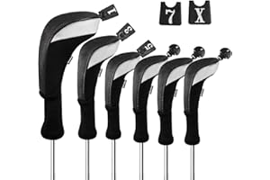 Andux Set di 6 copritesta per mazze da golf con collo lungo (3 coperture ibride + 3 coperture in legno)