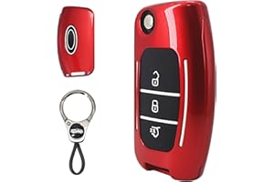 RYE ABS Plastic with Silicone Inner Sleeve Protective Cover for Ford Flip Folding Key Fob,3 Buttons Car Key Case Shell Compatible with Ford Fiesta/Focus/Galaxy/Fusion/Mondeo/Kuga-Red