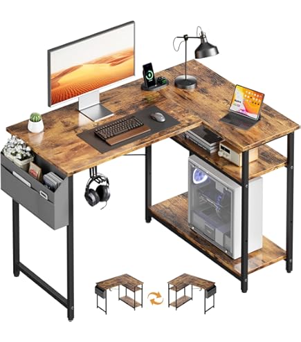 Plus bureau Hoekbureau met 3 legplanken en 2 laden, wit/betondecor