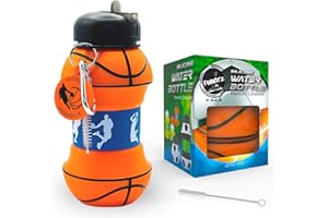 FUNKITZ BY ATOZ UK Gourde Enfant de Basket-Ball - Cadeaux de Sport pour garçons et Filles - Bouteilles d'eau Pliables en Silicone pour Enfants - Idéal pour l'école - Nettoyant pour Paille sans BPA, étanche - 550 ML