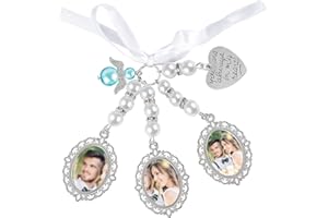 BUBUNY Bouquet Photo Charm Bridal Bouquet Charm Wedding Memorial Pendants with 2pcs Oval Glass Cabochons Custom Memory Photo keepsake Picture Frame - Lacy Design Photo Charm Jewelry Gift for Bride