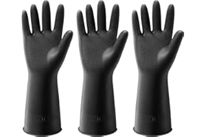 ThxToms 3 Pairs Dishwashing Cleaning Gloves, Reusable Dishwashing latex Gloves for Kitchen & Bathroom Cleaning,Non-Slip,Smooth Comfortable Lining,Black(Medium) XL