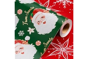 Wikadlik Christmas Wrapping Paper Roll - Elegant Santa Claus and Snowflake Design Green Red Gift Wrap Paper - 43cm x 10m