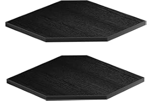 JJL Corner Shelves, 12 Inch Corner Shelf Wall Mounted with Wire Hole, 2 Tier 13.3 Inch Deep Wooden Corner Hanging Shelving for Wall Storage, for Speaker, Cable Box, Black