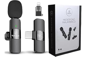 NORTECH INNOVATION® Micrófono Inalámbrico para iPhone y Android, Micrófono de Solapa para Móvil con Batería de Larga Duración, Wireless Microphone, Micrófono para iPhone y Android (Individual)