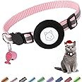 Airtag Cat Collar, Air tag Cat Collar with Bell and Safety Buckle in 3/8" Width, Reflective Collar with Waterproof Airtag Holder Compatible with Apple Airtag for Cat Dog Kitten Puppy