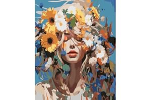 JATOK Paint by Numbers Kits for Adults, Painting Kits for Beginners On Clear Symbols Colored Canvas, Easy DIY Acrylic Pigment Drawing Paintwork for Home Wall Decor, 16x20in Frameless, Flower Lady