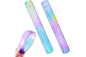 LIQWEI 2 st 30 cm flexibel linjal, färgglad plast rak kant linjaler böjbar linjal med centimeter och tum, söta flexibla linja