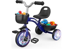 HappyGoLucky Tricycles Toys for 2-5 Year Old Boys Gifts, Kids Balance Bike 2-5 Year Old with 3 Colorful Lighting Wheels & Adjustable Seat, Baby Cycle Trikes Bike Boys Toys Age 2-5 Christmas Xmas Gifts