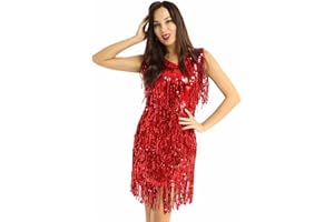 YUUMIN Woman's Sequins Tassel Ballroom Flapper Dress Sparkly Latin Salsa Samba Rumba Tango Dancewear