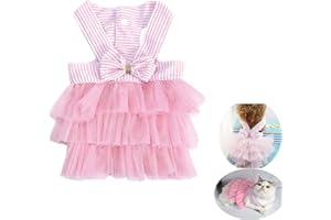 VANVENE Robe pour Chien Fille et garçon, Chiot, Chat, Lapin, Tutu Adorable, Robe en Maille rayée, Robe de Princesse avec nœud pour Petits Chiens, Chihuahua de Poméranie, Jupe pour Chiot(Rose) Taille L