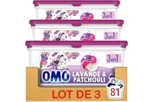 Omo Lessive Liquide en Capsules 3 en 1 Lavande & Patchouli - Lot de 3x27 Pastilles (81 Lavages)