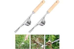 behone 2 Stück Edelstahl Unkrautstecher mit Naturholzgriff, Garten Manueller Weeder Wurzeljäter Hand Weeder Jäter Werkzeug Unkrautjäter Wurzeljäter mit Naturholzgriff zum Jäten Ihres Gartens