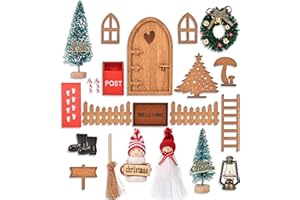VIOSMUT Wichteltür Zubehör Weihnachten Set, Nissedor Miniatur Weihnachtswichtel Tür 23Pcs, Holz Wichtel Tür Deko mit Briefkasten Stiefel Weihnachtsbaum Zaun Öllampe Leiter für Feentür Dänische Weihnachtsdeko
