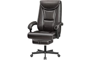 DoChair Fotel szefa, szerokie krzesło biurowe z błyszczącej skóry PU, ergonomiczne krzesło do biurka z podnóżkiem, wysokie oparcie, krzesło biurowe 150 kg, brązowy