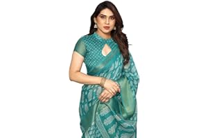 SIRIL Damen Bedruckter Zari Patta Polyester-Baumwoll-Sari mit ungenähtem Blusenteil