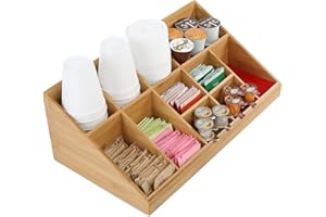 Guolich Bamboo Tea Box Storage Organizer,Holds Tea Bags and Tea Accessories,Tea and Coffee Condiment Storage Organizer,Coffee Bar,Coffee Pod Organizer (BT224)