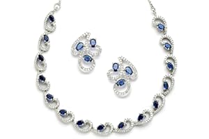 ZENEME Rhodium-Plated with Silver-Toned White Cubic Zirconia & American Diamond studded Necklace and Drop Earrings Jewellery 