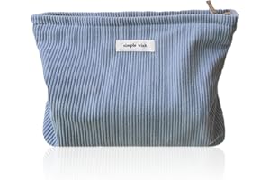 Tcdwla Neceser Mujer, Neceser Pequeño, Bolsa de Aseo, Bolsa de Cosméticos de Pana para la Playa, Escuela, Viajes, Caminatas (Azul)