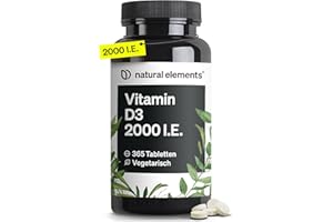 ‎NATURAL ELEMENTS natural elements Vitamin D3 2000 I.E. – 365 Tabletten – für Knochen und Immunsystem – hochdosiert, ohne unnötige Zusätze – in Deutschland produziert & laborgeprüft