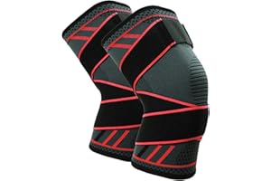 Goosom Genouillère Réglable (1 Paire) Genou Bandage Sport de Compression Élastique Mixte, Genouillère de Maintien Respirant et Antidérapant pour Basketball, Course, Gymnase K51 Rouge XL
