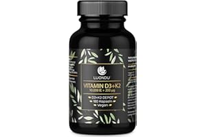 ‎LUONDU Luondu Vitamin D3 10.000 I.E + Vitamin K2 MK7 200 mcg Depot (Hochdosiert & Vegan) Vitamin D3 K2 Kapseln hochdosiert (180 Kapseln) - Verpackung kann variieren