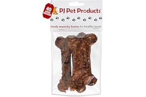 PJ Pet Products Beefy Munchy Bones – 11 cm Dog Chews | Natural Low Fat Dog Treats | High Protein Adult and Puppy Treats for Small & Large Dogs | Training Food & Daily Pet Snacks – 40 Bones x 12g