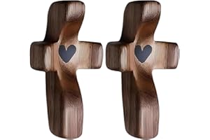 RUOJIAR 2PCS Handcrafted Wooden Cross My Heart,Small Tiny Wood Cross for Pocket Prayers,Wooden Comfort Cross,Small Pocket Cro/ss,Portable Wood Po/cket Cross,Christian Wo/oden Cro/ss,Gift for Family and Friend