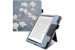 kwmobile Custodia Compatibile con Kobo Libra H2O - Case Custodia Ecopelle Cover con Chiusura Magnetica Autosleep - Magnolie Marrone Grigio/Bianco/Grigio Blu