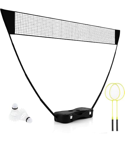 Kit De Badminton Enovi EasyGo – 4 Raquettes, Filet, 4 Volants, Boîte De Rangement Portable, Montage Sans Outil En 30 Secondes
