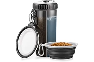WOMGF Bottiglia Borraccia Ciotola Cane Portatile Contenitore Crocchette Cibo Cani Ciotole Pieghevole per Passeggiare, Viaggio, Campeggio 800ml