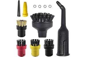 GIONAR Lot de 12 accessoires pour nettoyeur vapeur Karcher, accessoires pour nettoyeur vapeur compatibles avec SC1 SC2 SC3 SC4 SC5, 4 brosses rondes, 2 grandes brosses rondes, 1 buse, 4 bagues