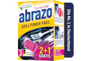 ‎ABRAZO abrazo Grill Power-Pads - 3 Grillreiniger, Fettlöser mit antibakterieller Seife, Backofen und Grill Reiniger, Reinigung von Rost und Zubehör