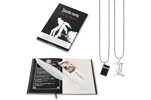 Boxcute Cuaderno de Death Note con 2 collares, 1 pluma, 1 cuaderno, dimensiones 21 x 15 cm, 148 páginas, tema de anime, el regalo para fanáticos del anime, cosplayer, estudiantes, niños y más