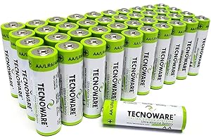 Tecnoware Power Systems - 40 AA Ultra Alkaline Batteries, 1,5V, Long-Lasting Energy, Safe Nylon Closure, Versatile for Toys & Controllers, Eco-Friendly Packaging, White, AA, Pack of 40