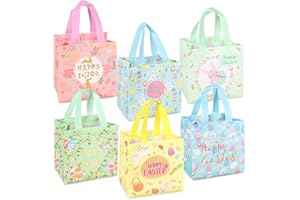 AVISKI Lot de 6 sacs à friandises de Pâques en forme de lapin, carotte et poulet, impression métallique avec poignées, sacs à friandises de Pâques, sacs de Pâques non tissés pour emballage de cadeaux,