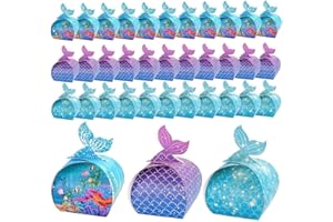 Aiareozy 30 Pezzi Scatole Caramelle, Scatole Regalo di Sirena, Scatole Cartone Regalo, Scatoline Portaconfetti, Scatoline Cartone, per Festa Sirene, Compleanno, Feste in Spiaggia