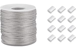 PH PandaHall 100m Filo Acciaio per Appendere Quadri 1 mm Filo in Acciaio Inox Cavo Intrecciato con 30pz Manicotto a Crimpare per Cornice per Foto Lamp Tende Giardino