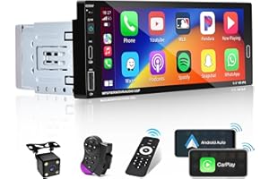HIKITY Bezprzewodowe radio samochodowe Carplay 1 Din z ekranem dotykowym 6,86 HD samochodowe Bluetooth 1 Din z bezprzewodowym zestawem głośnomówiącym Android Auto Type-C FM Bluetooth Kamera cofania USB SWC