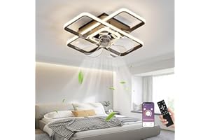 ‎MIIR Deckenventilator Mit Beleuchtung,LED 70W Deckenventilator Mit Fernbedienung Leise Lampe Mit Ventilator Dimmbar 6-stufige Windgeschwindigkeit Deckenleuchte Für Wohnzimmer Schlafzimmer Schwarz 50cm